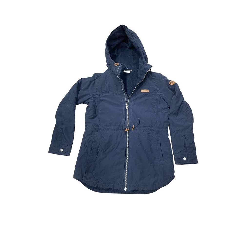 Columbia Womens Navy Sherpa Lined Hooded Parka Jacket XL0628 Blue M outdoors - Picture 2 of 8